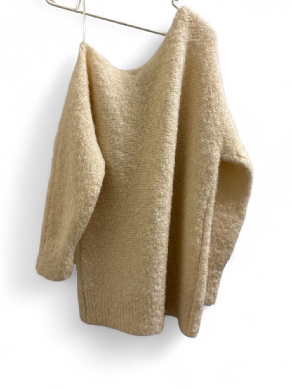 Theory Cream Off-Shoulder Fuzzy Mohair Blend  Knit Sweater - Picture 4 of 8